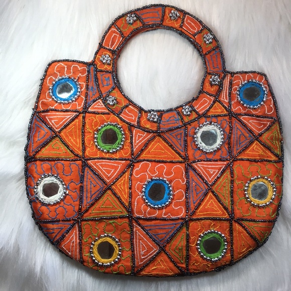 Hand Beaded Handbags - Hand Beaded Small Bag w Mirrors Like New
